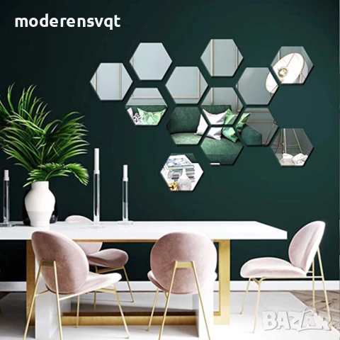 Комплект шестоъгълни декоративни огледала, 5 бр., снимка 3 - Други - 51226925