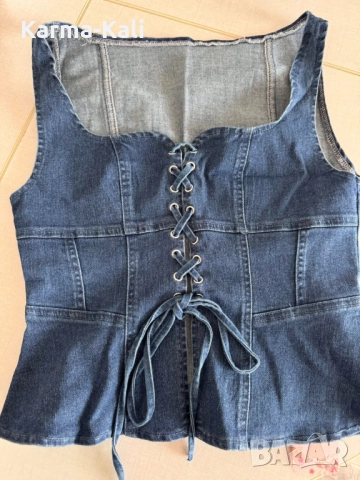 нов дънков потник , снимка 3 - Корсети, бюстиета, топове - 51548639