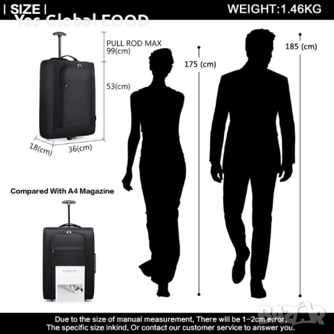 KONO лека ръчна куфарче на колелца 53x36x18 см черен, снимка 4 - Куфари - 52331746