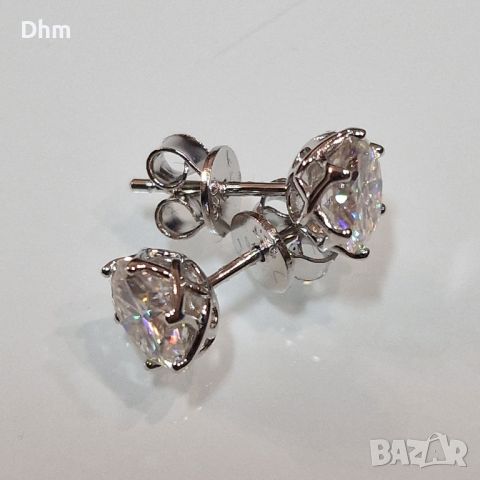 Дамски сребърни обеци с брилянти , снимка 4 - Обеци - 45332263