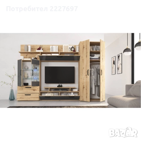 Секция Аврора - Артизан /МДФ антрацит огледален гланц, снимка 3 - Секции и витрини - 52211891