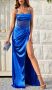 Синя сатенена официална рокля, снимка 3
