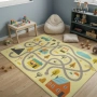 Детски килим за игра 120х160см - Светложълт килим с цветни къщички, противоплъзгащ и миещ се, снимка 3