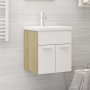Шкаф за баня с вградена мивка, бяло и дъб сонома, ПДЧ   , снимка 1