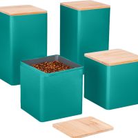 Regal Trunk Комплект от 4 метални кутии с бамбукови капаци за кухня, Син/тюркоаз, снимка 1 - Кутии за храна - 45324802