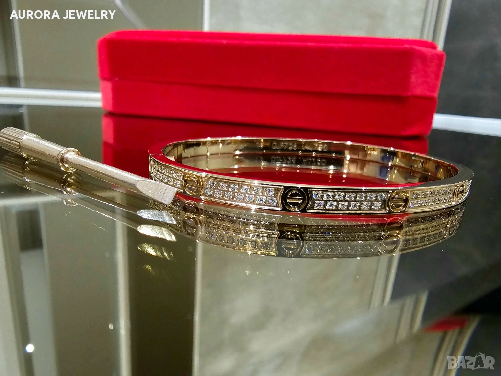 CARTIER Love Small Paved Rose Gold Diamonds Гривна с Отверка, снимка 1