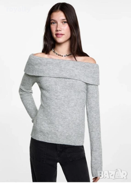 Дамска сива блуза с паднали рамена, снимка 1
