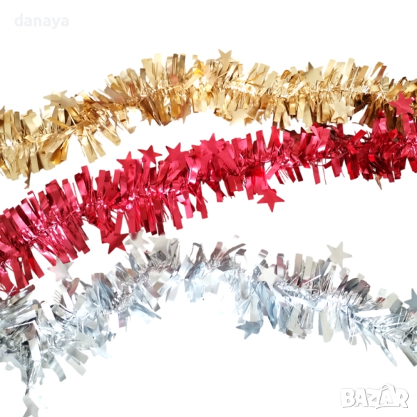 6187 Коледен гирлянд със звездички, декоративна украса за елха, 200 см, снимка 1