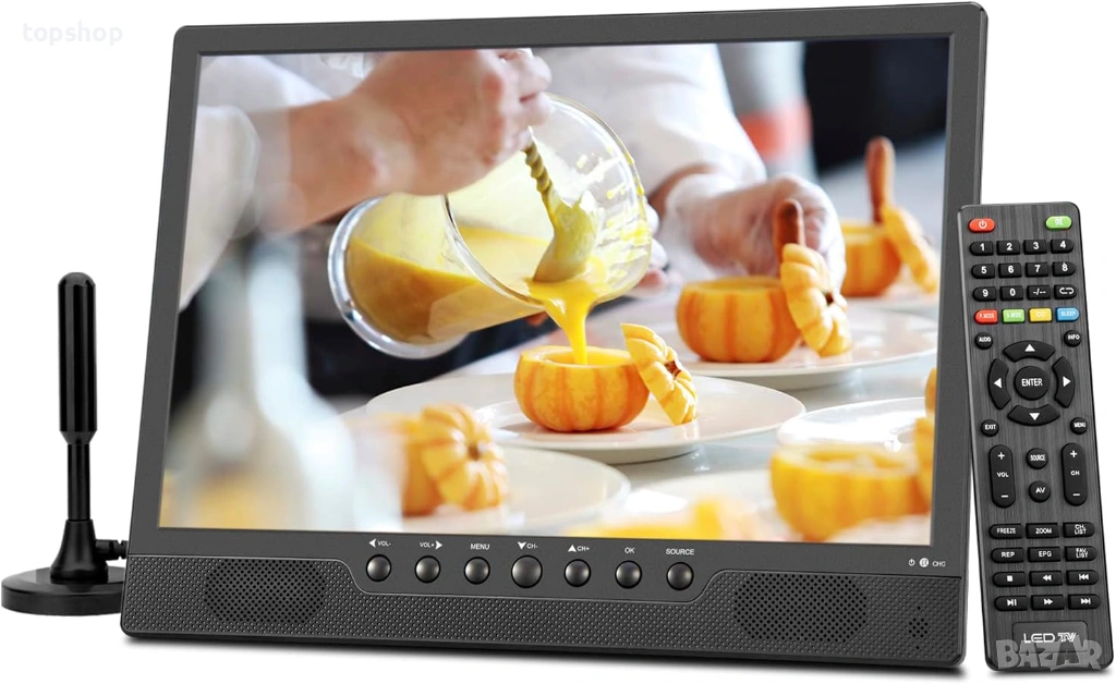 Преносим телевизор KCR, Freeview DVB-T2 12V, акумулаторна батерия, USB порт, жак за слушалки, дистан, снимка 1