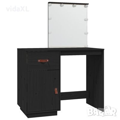 vidaXL Тоалетка с LED, черна, 95x50x133,5 см, борово дърво масив（SKU:820096, снимка 1