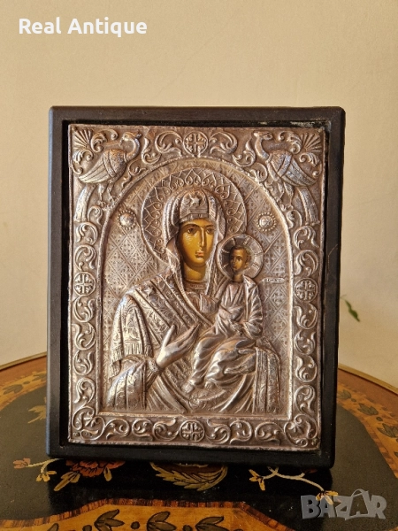 Чудесна антикварна сребърна икона със сертификат и маркировка , снимка 1