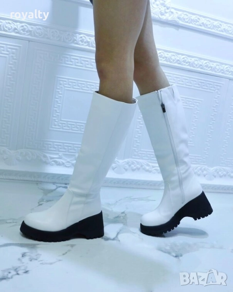 Ботуши на платформа - бяла кожа с черно ходило, снимка 1