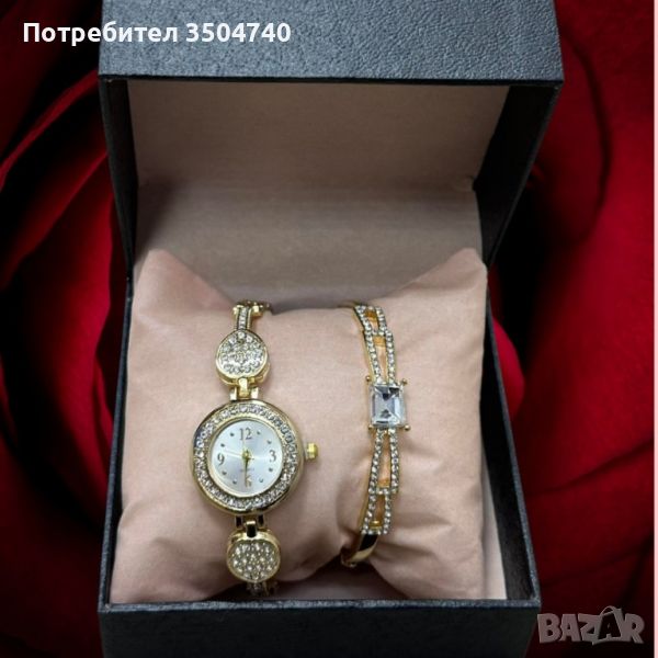 Дамски комплект от стилен часовник с цирконии и два броя гривни , снимка 1