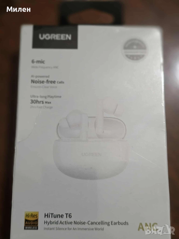 Безжични слушалки Ugreen - WS200 HiTune T6, TWS, ANC, бели, снимка 1