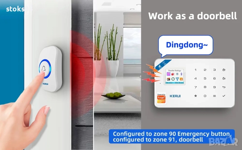 Gsm& WiFi smart компактна аларма. Известия и позвънява на телефон. SOS бутон. Звънец, снимка 1