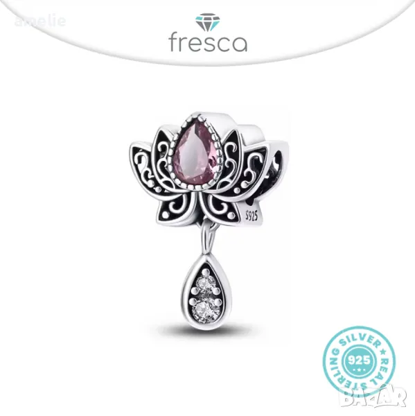 Талисман Fresca по модел тип Pandora Пандора с печат S925 Lotus Dangle Oriental Series, снимка 1