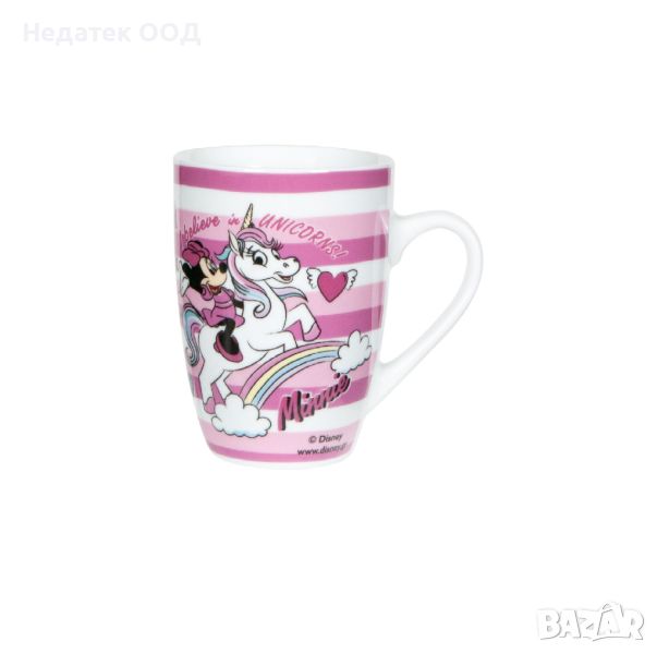 Чаша, Мини Маус с еднорог, розово райе, 350мл, снимка 1