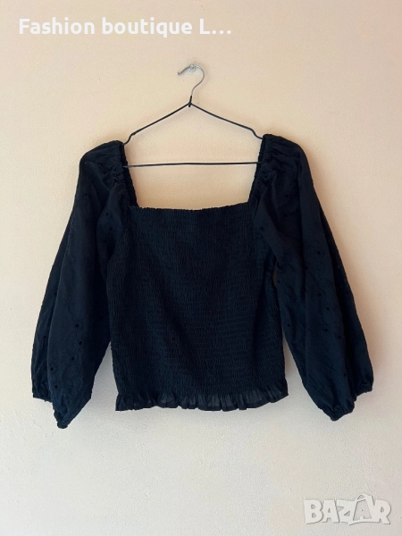 Черна бандажна блуза с буфан ръкав M / L размер 🖤, снимка 1