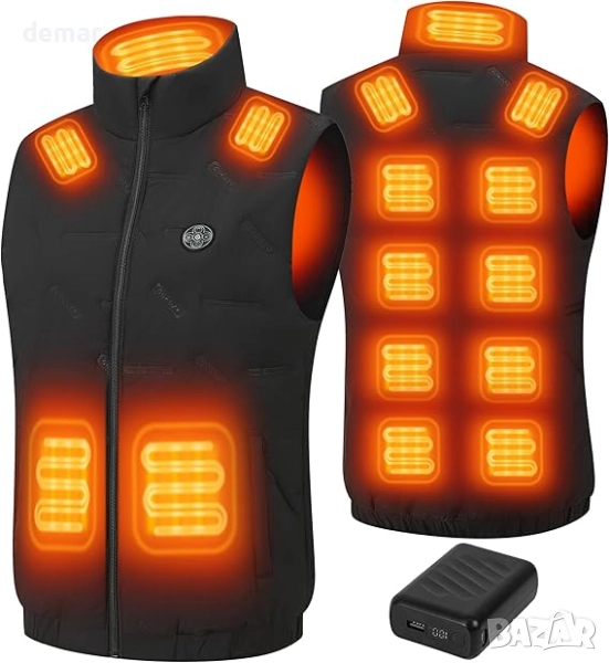 Мъжка отопляема жилетка Gokozy с 12V 20000mah батерия, 20W бързо зареждане и 15 зони на отопление, L, снимка 1