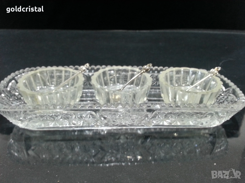 стар стъклен комплект за хайвер подправки , снимка 1