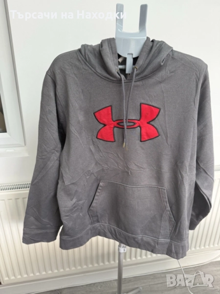 Мъжки суичър Under Armour – размер XXL, сив с ярко червено лого, снимка 1
