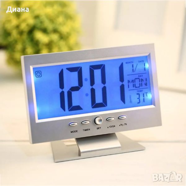 Електронен цифров часовник с акустичен алармен сензор,LED дисплей, снимка 1