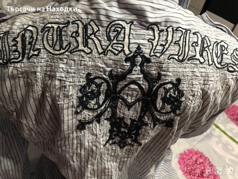 Мъжка риза MONARCHY White Pinstripe M Medium Back Embroidery, снимка 1