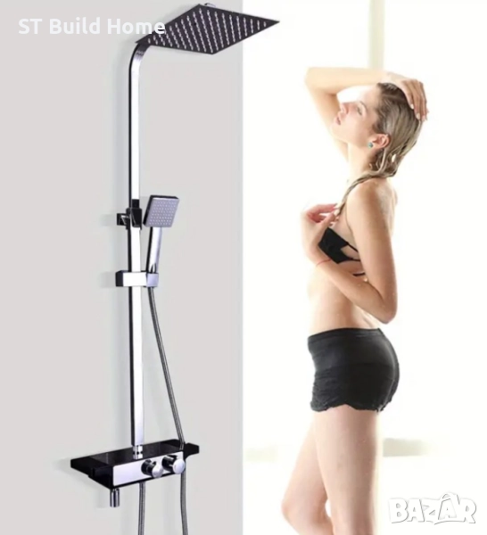 🚿 Душ система с термостат – Черен дизайнерски комплект от, снимка 1