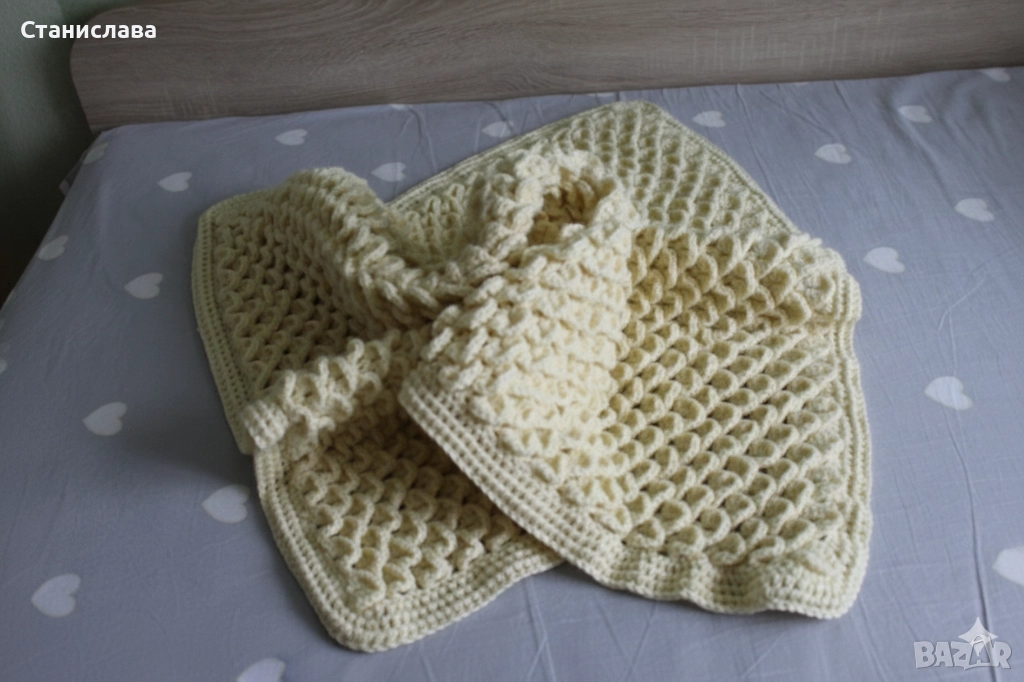 Ръчно плетено одеяло от мерино вълна, снимка 1