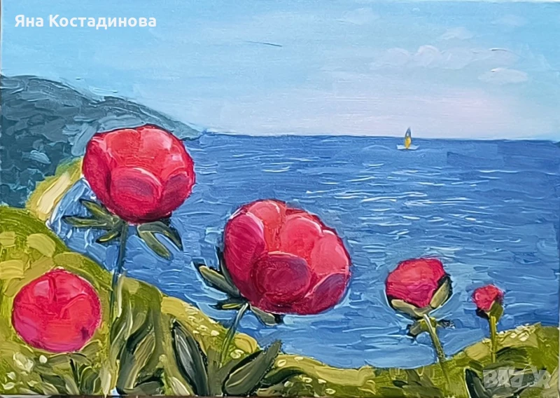 Оригинална картина "Диви божури" – Маслени бои върху платно, снимка 1