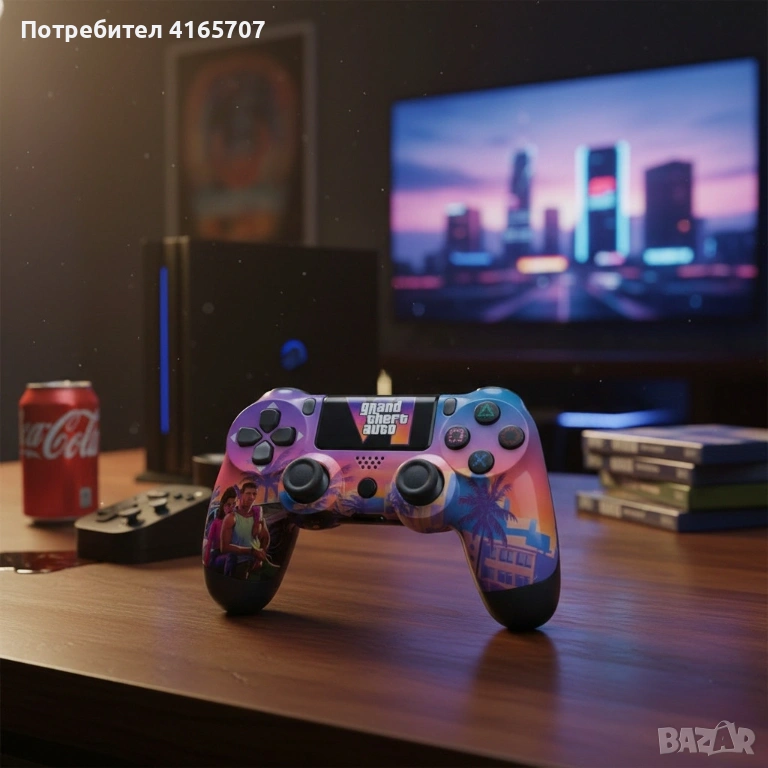 Безжичен джойстик за PS4 с тъчпад, вибрация и LED осветление – FC25 / GTA дизайн, снимка 1