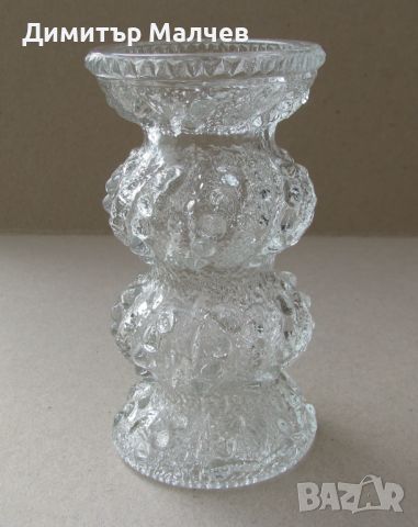Стара малка стъклена ваза 13 см вазичка ок. 1980 г., отлична, снимка 4 - Вази - 45733098