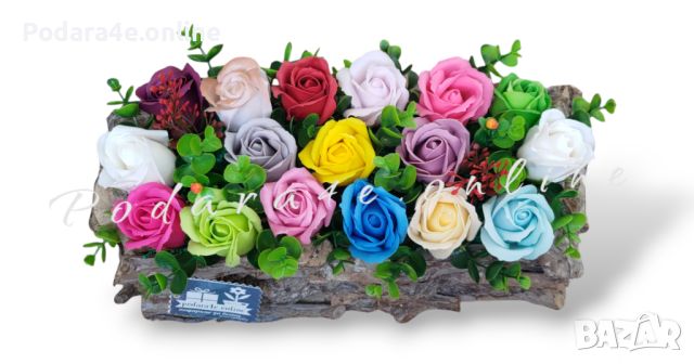 Букет от 17 броя ароматни сапунени рози в дървена кашпа , снимка 5 - Романтични подаръци - 45162987