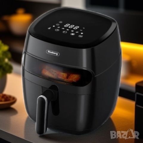 Фритюрник AirFryer , 1350W, 5.2л., LED дисплей, Горещ въздух, Таймер, до 200°C, Черен, снимка 4 - Фритюрници - 46808873