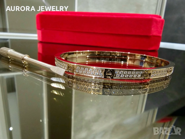 CARTIER Love Small Paved Rose Gold Diamonds Гривна с Отверка