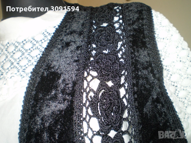   Дамско елече черно копринено кадифе  с мотиви плетени на една кука, снимка 3 - Жилетки - 34919404