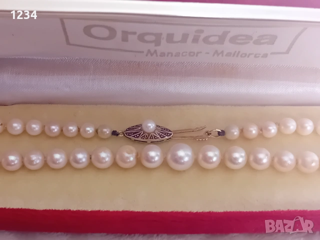 Антикварно перлено колие със златна филигранна  закопчалка рибка 14 карата, снимка 2 - Колиета, медальони, синджири - 53521515