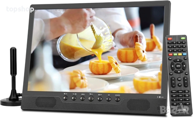 Преносим телевизор KCR, Freeview DVB-T2 12V, акумулаторна батерия, USB порт, жак за слушалки, дистан