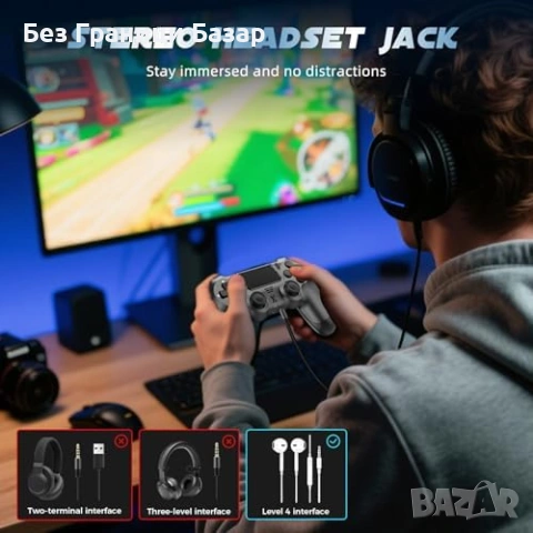 Нов контролер Bluetooth джойстик за PS4 Pro Slim PC с вибрация и жак Геймпад игри, снимка 7 - Аксесоари - 54227011