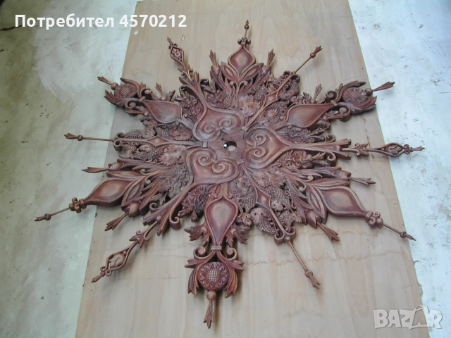 Розета Дърворезба, Ръчна изработка по поръчка, Розета слънце, Дърворезба за стена или таван, снимка 3 - Декорация за дома - 51505011