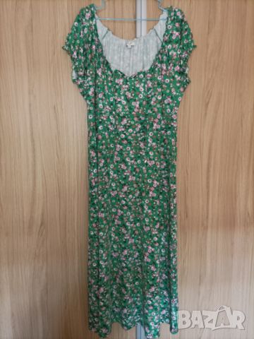 Зелена флорална рокля , снимка 1 - Рокли - 45795794