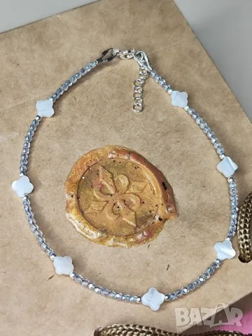 925 сребърна гривна за глезен със седеф, снимка 3 - Гривни - 50313065