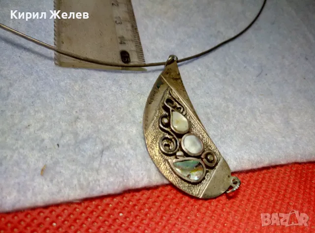 РАЗКОШНА СРЕБЪРНА ОГЪРЛИЦА с КРАЛСКИ СЕДЕФ СРЕБРО ВИСОКА ПРОБА РЪЧНА РАБОТА ЧАСТ от КОМПЛЕКТ 47560, снимка 5 - Антикварни и старинни предмети - 49656358