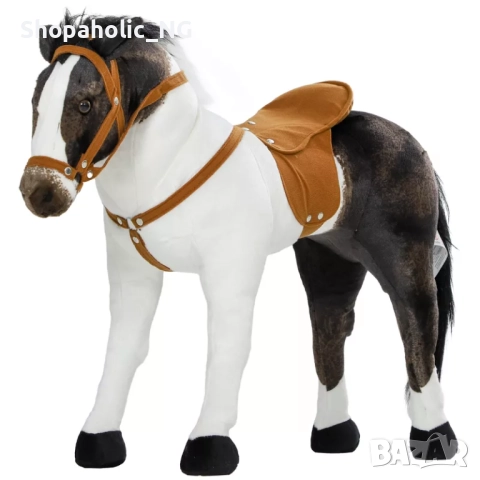Реалистична Играчка за езда Кон Звук Метално седло Юзда Кафява