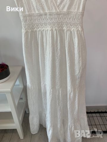 Дълга бяла рокля в размер 38, подходяща за S/M, снимка 7 - Рокли - 46260512