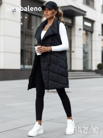 Дамско дълго ватирано яке без ръкави и качулка SERKIS, 2цвята , снимка 2 - Якета - 47464572