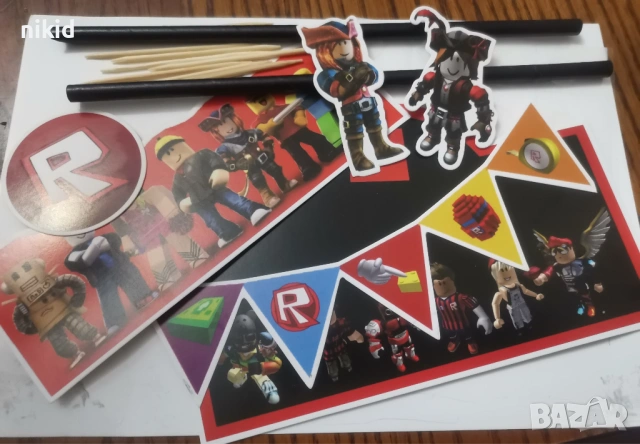 roblox Роблокс Happy Birthday картонен сет топери топер украса за торта рожден ден, снимка 2 - Други - 53206529