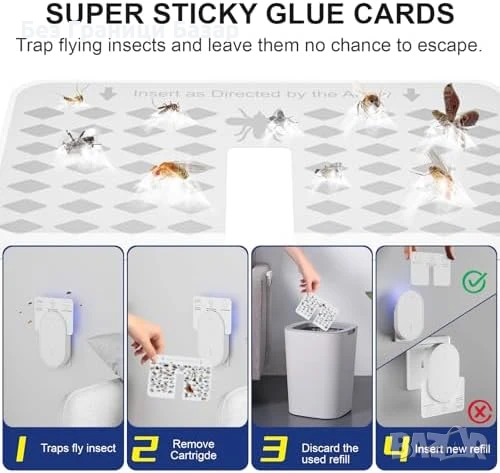 Нов комплект Капан за плодови мушици + комари с UV лампа, 2 уреда + 12 лепила, снимка 5 - Други стоки за дома - 50636822