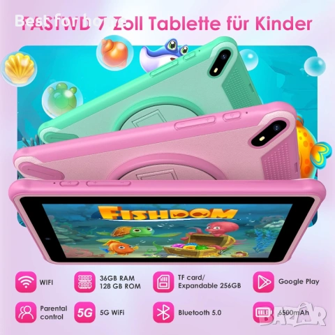 7 инча, Android 14 Детски таблет 36GB RAM + 128GB ROM, снимка 2 - Таблети - 53843690