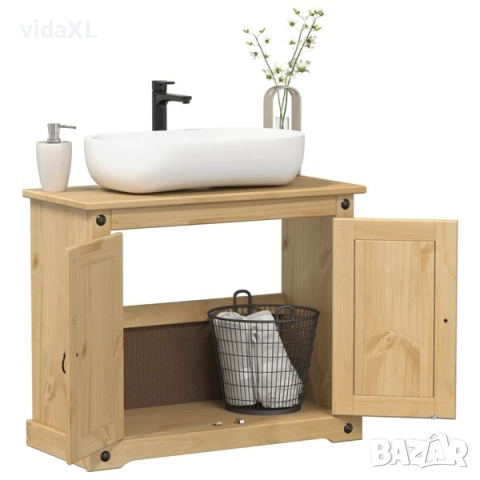 vidaXL Шкаф за мивка за баня "Corona" 73x33x60 см бор масив（SKU:4002791）, снимка 2 - Шкафове - 52980709